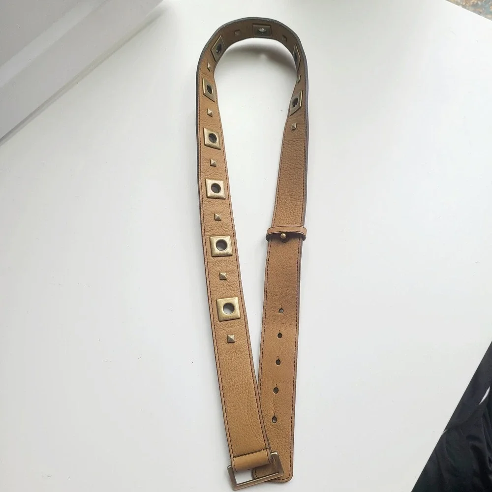 Cole Haan Brass‎ Metal Accent Brown Leather Belt Studded Red Label Medium 42